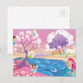 Magical Riverbank met Fairies Unicorn en Mermaid Briefkaart (Voorkant / Achterkant)