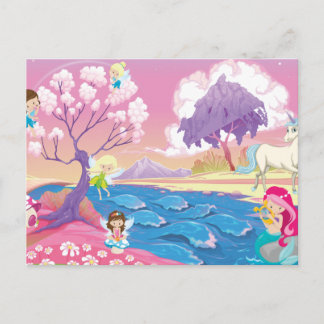 Magical Riverbank met Fairies Unicorn en Mermaid Briefkaart