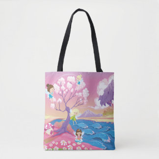 Magical Riverbank met Fairies Unicorn en Mermaid Tote Bag