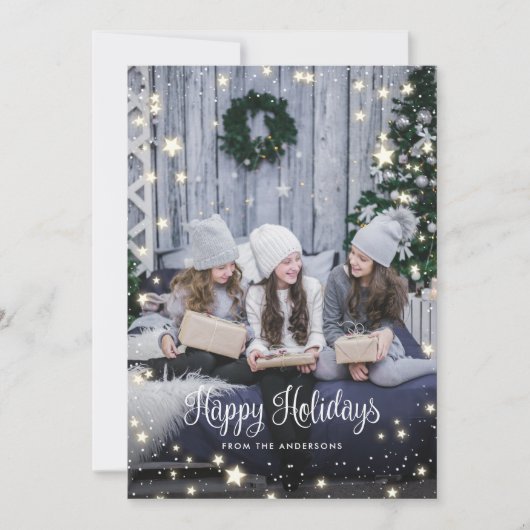 Magical Rustic Wood Snow Stars Photo Holiday Card Feestdagenkaart (Voorkant)