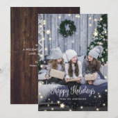 Magical Rustic Wood Snow Stars Photo Holiday Card Feestdagenkaart (Voorkant / Achterkant)