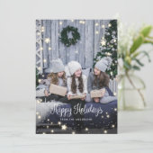 Magical Rustic Wood Snow Stars Photo Holiday Card Feestdagenkaart (Staand voorkant)