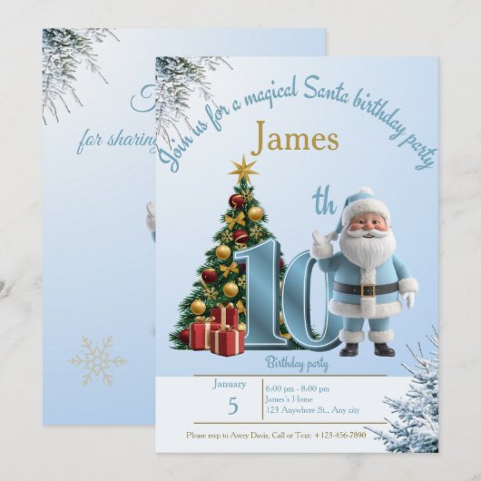 Magical Santa Birthday Invitation – 10th Birthday Bedankkaart (Voorkant / Achterkant)