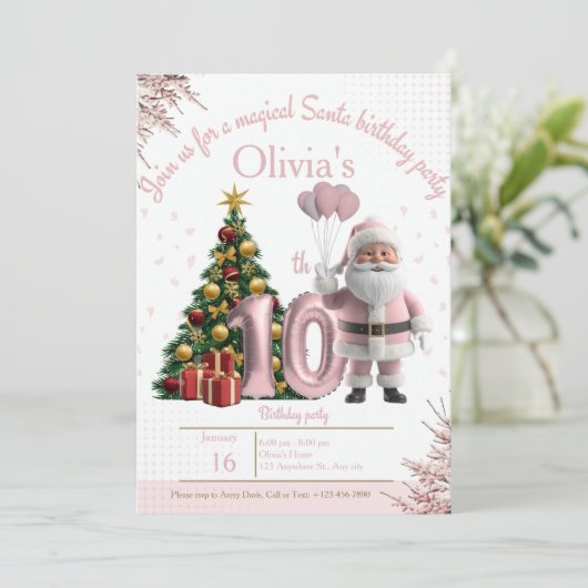 Magical Santa Birthday Invitation – 10th Birthday Bedankkaart (Staand voorkant)