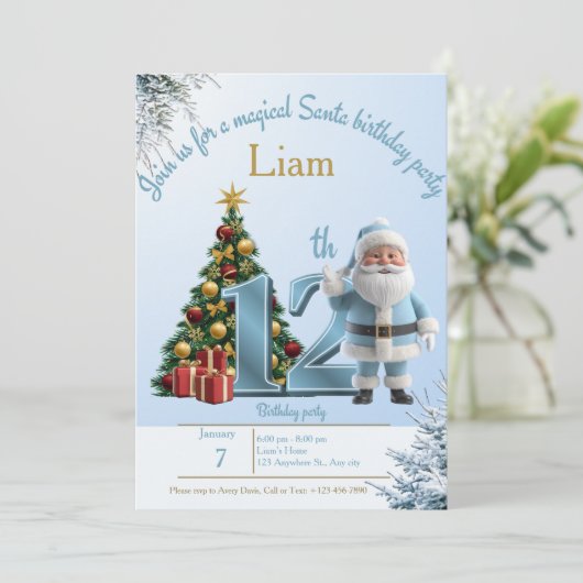 Magical Santa Birthday Invitation – 12th Birthday Bedankkaart (Staand voorkant)