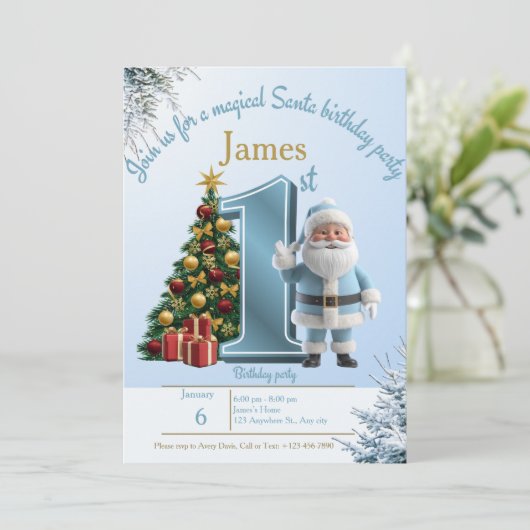 Magical Santa Birthday Invitation – 1st Birthday Bedankkaart (Staand voorkant)