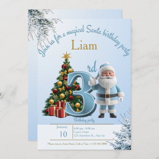 Magical Santa Birthday Invitation – 3rd Birthday Bedankkaart (Voorkant / Achterkant)