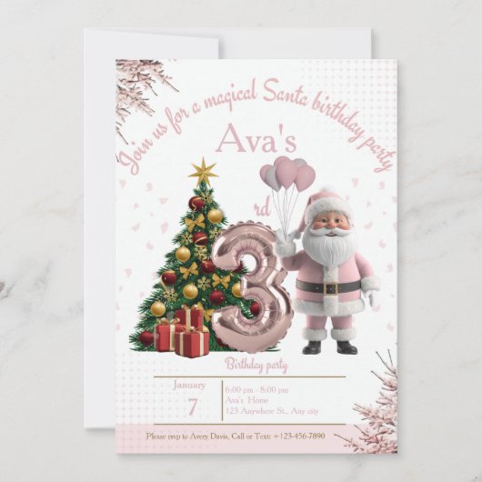 Magical Santa Birthday Invitation – 3rd Birthday Bedankkaart (Voorkant)