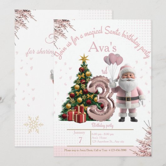 Magical Santa Birthday Invitation – 3rd Birthday Bedankkaart (Voorkant / Achterkant)