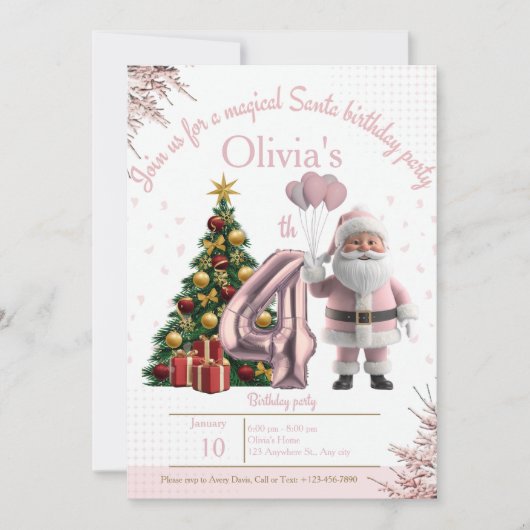 Magical Santa Birthday Invitation – 4th Birthday Bedankkaart (Voorkant)