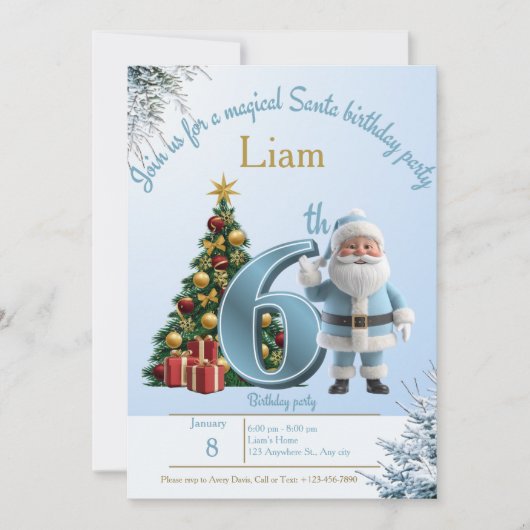 Magical Santa Birthday Invitation – 6th Birthday Bedankkaart (Voorkant)