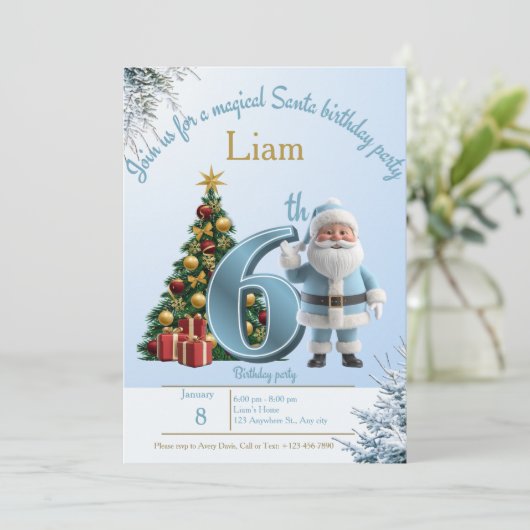 Magical Santa Birthday Invitation – 6th Birthday Bedankkaart (Staand voorkant)
