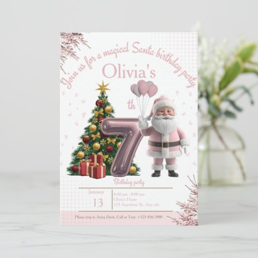 Magical Santa Birthday Invitation – 7th Birthday Bedankkaart (Staand voorkant)