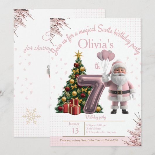 Magical Santa Birthday Invitation – 7th Birthday Bedankkaart (Voorkant / Achterkant)