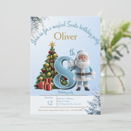 Magical Santa Birthday Invitation – 8th Birthday Bedankkaart (Staand voorkant)