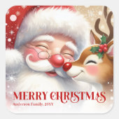 Magical Santa Rudolph Personalized Christmas Kids  Vierkante Sticker (Voorkant)