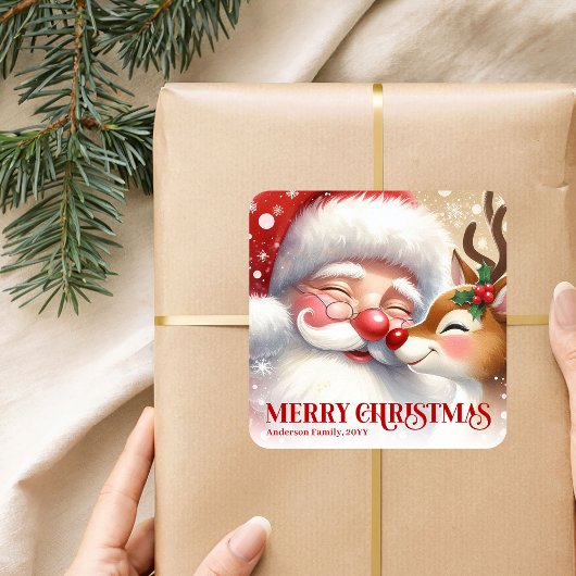 Magical Santa Rudolph Personalized Christmas Kids  Vierkante Sticker