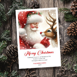Magical Santa With Rudolph Classic Christmas Card Feestdagenkaart