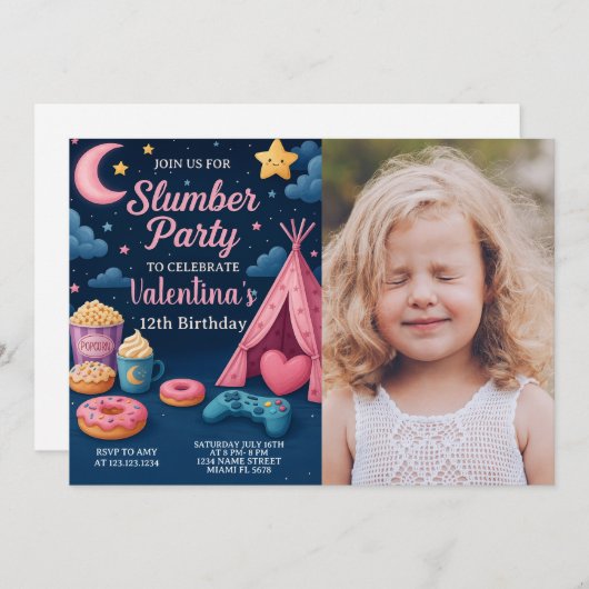 Magical Sleepover verjaardagsuitnodiging Kaart (Voorkant / Achterkant)