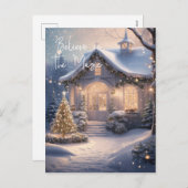 Magical Snow Cottage Christmas Briefkaart met lich (Voorkant / Achterkant)