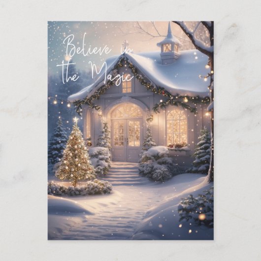 Magical Snow Cottage Christmas Briefkaart met lich (Voorkant)