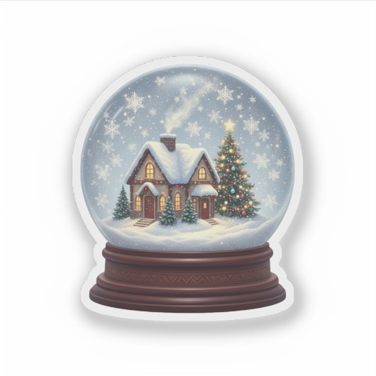 Magical Snow Globe Christmas House & Tree  Sticker (Voorkant)