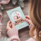 Magical Snow Globe Santa's Elves Pink Workshop Feestdagenkaart