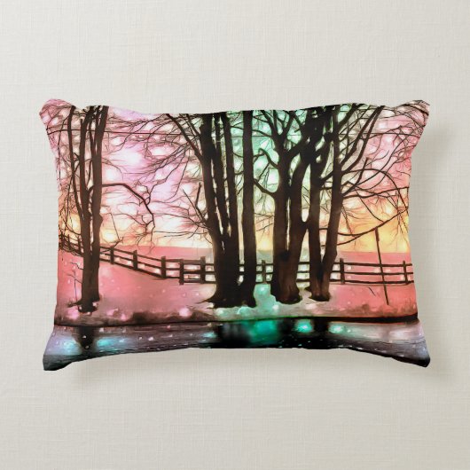 Magical Snow Hill and Fence Accent Kussen (Voorkant)