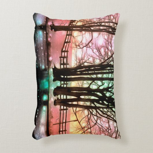 Magical Snow Hill and Fence Accent Kussen (Voorkant(Verticaal))