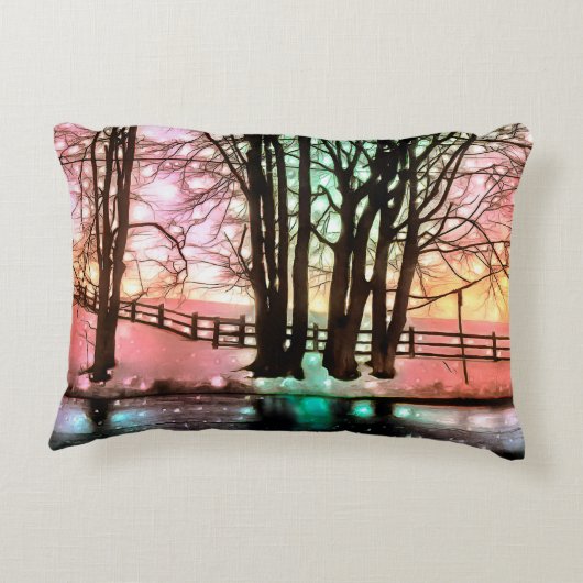 Magical Snow Hill and Fence Accent Kussen (Achterkant)