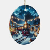 Magical Snowy Christmas Train Winter Scene Keramisch Ornament (Rechts)