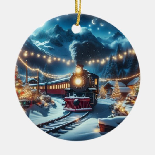 Magical Snowy Christmas Train Winter Scene Keramisch Ornament (Voorkant)
