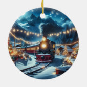 Magical Snowy Christmas Train Winter Scene Keramisch Ornament (Achterkant)