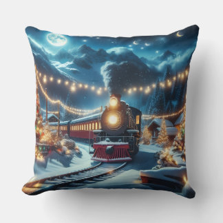 Magical Snowy Christmas Train Winter Scene Kussen