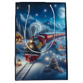 Magical Snowy Christmas Train Winter Scene Medium Cadeauzakje (Voorkant)