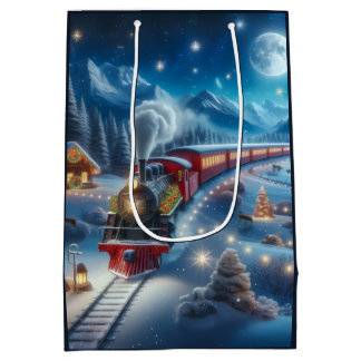Magical Snowy Christmas Train Winter Scene Medium Cadeauzakje