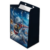 Magical Snowy Christmas Train Winter Scene Medium Cadeauzakje (Achterkant Gekanteld)