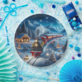 Magical Snowy Christmas Train Winter Scene Papieren Bordje (Feest)