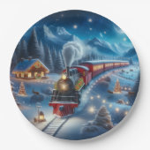 Magical Snowy Christmas Train Winter Scene Papieren Bordje (Voorkant)