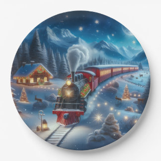 Magical Snowy Christmas Train Winter Scene Papieren Bordje