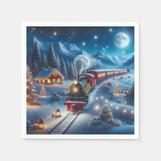 Magical Snowy Christmas Train Winter Scene Servet (Voorkant)