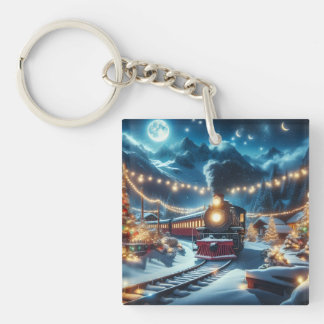 Magical Snowy Christmas Train Winter Scene Sleutelhanger