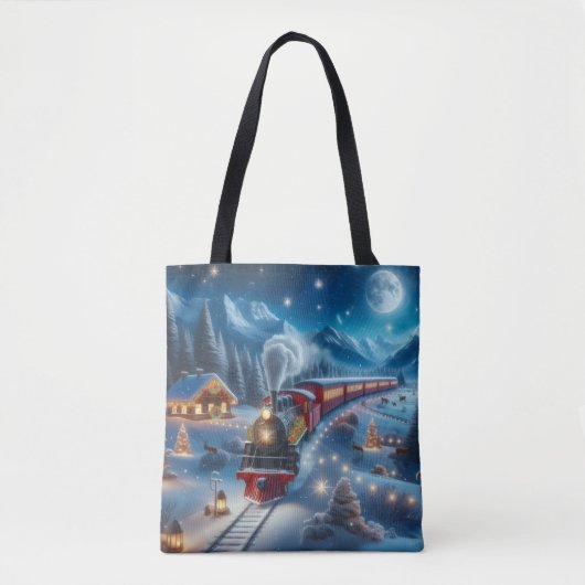 Magical Snowy Christmas Train Winter Scene Tote Bag (Voorkant)