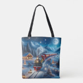 Magical Snowy Christmas Train Winter Scene Tote Bag (Achterkant)