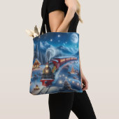 Magical Snowy Christmas Train Winter Scene Tote Bag (Dichtbij)