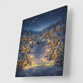 Magical Snowy Christmas village at night Vierkante Klok (Hoek)