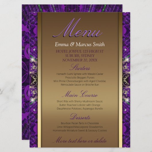 Magical Sparkle Gold+Paars Weddenbig Menu (Voorkant / Achterkant)