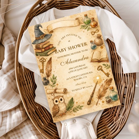 Magical Spellbook Wizard Baby Shower Kaart