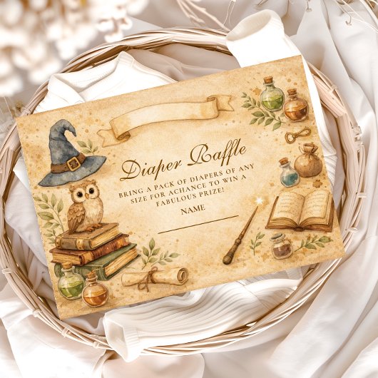 Magical Spellbook Wizard Diapper Raffle Informatiekaartje