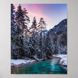 Magical sunset turquoise River Mojstrana, Slovenië Poster